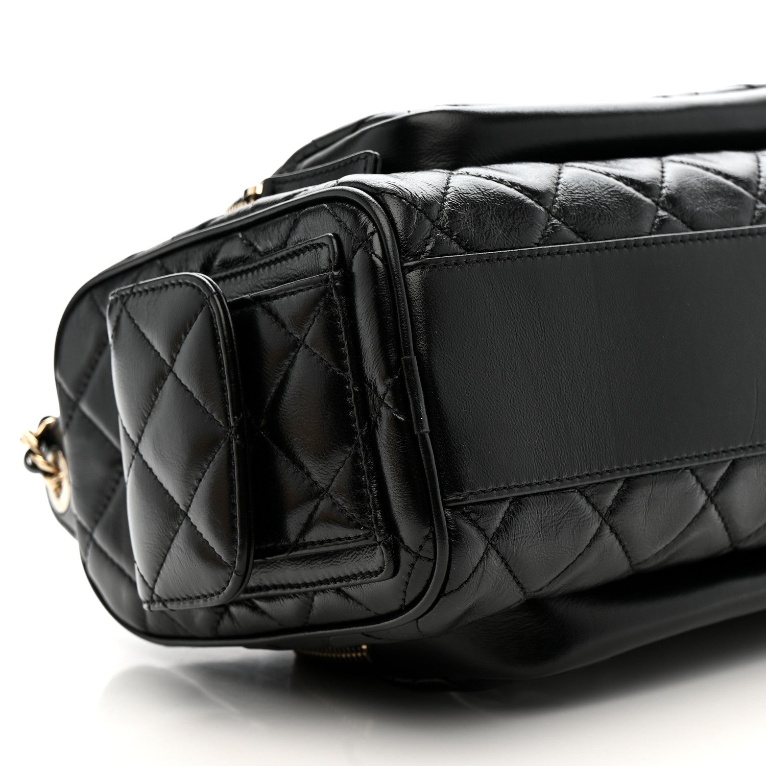Chanel Shiny Crumpled Lambskin Quilted Medium Preppy Pocket Camera Case Black 9 of 10