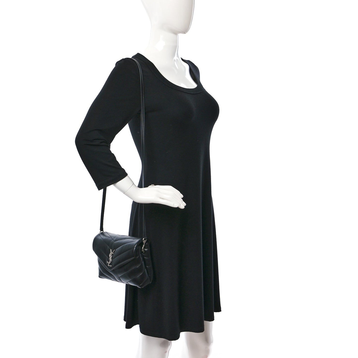 Calfskin Y Quilted Monogram Toy Loulou Crossbody Bag Black
