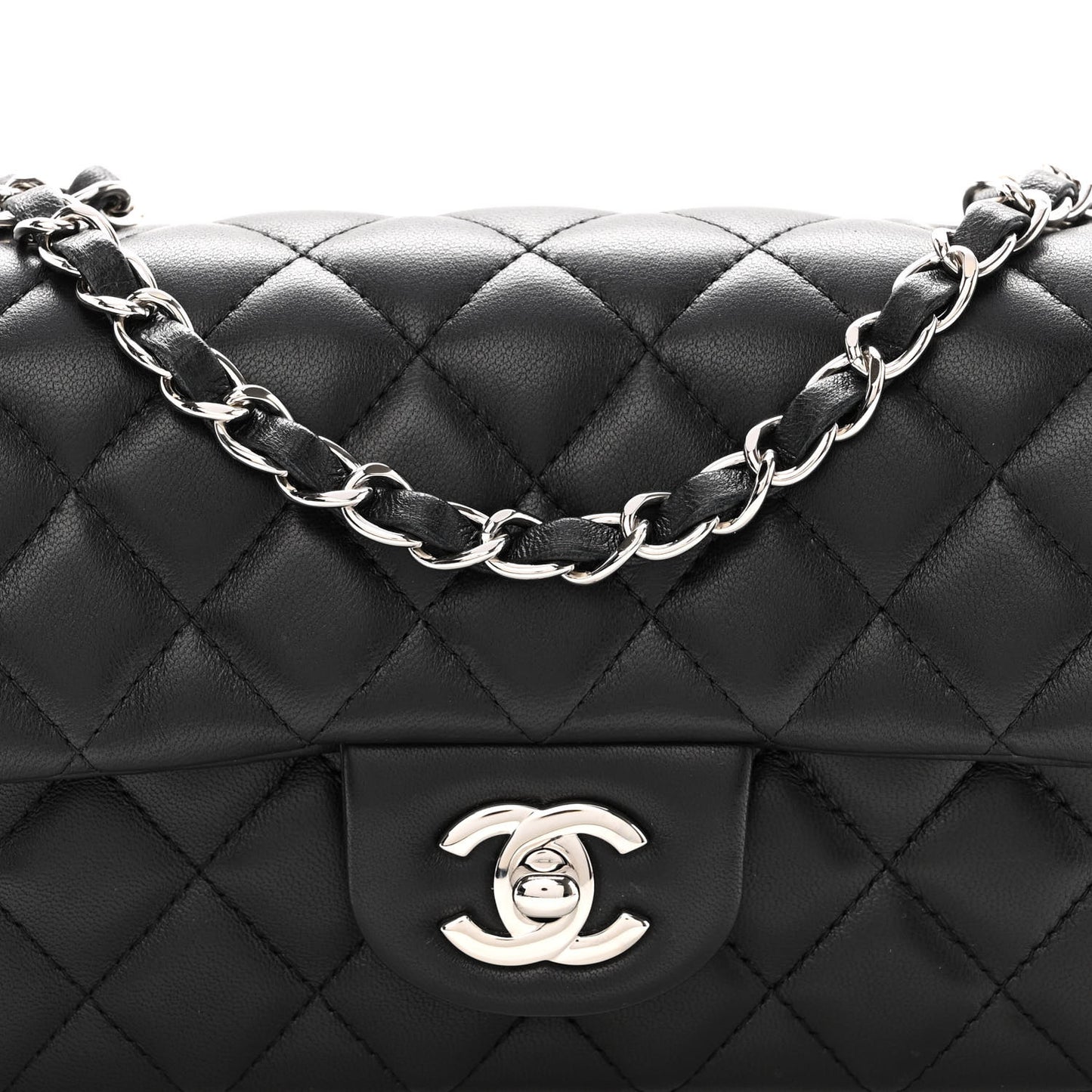 Lambskin Quilted Mini Rectangular Flap Black