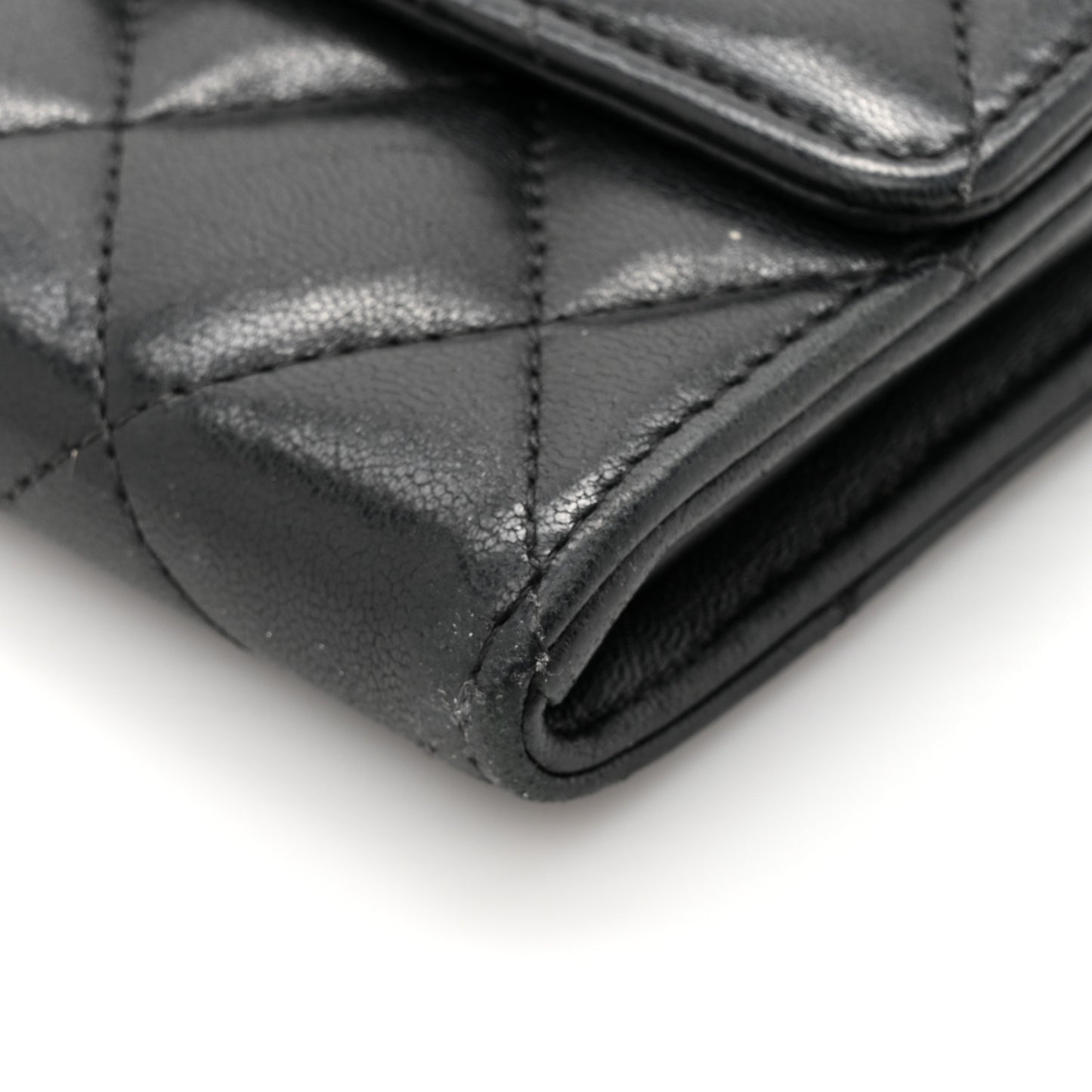 Lambskin Quilted Large Gusset Flap Wallet Black