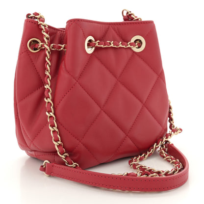 Chanel Lambskin Quilted CC Dweller Drawstring Bucket Bag Red 3 of 10