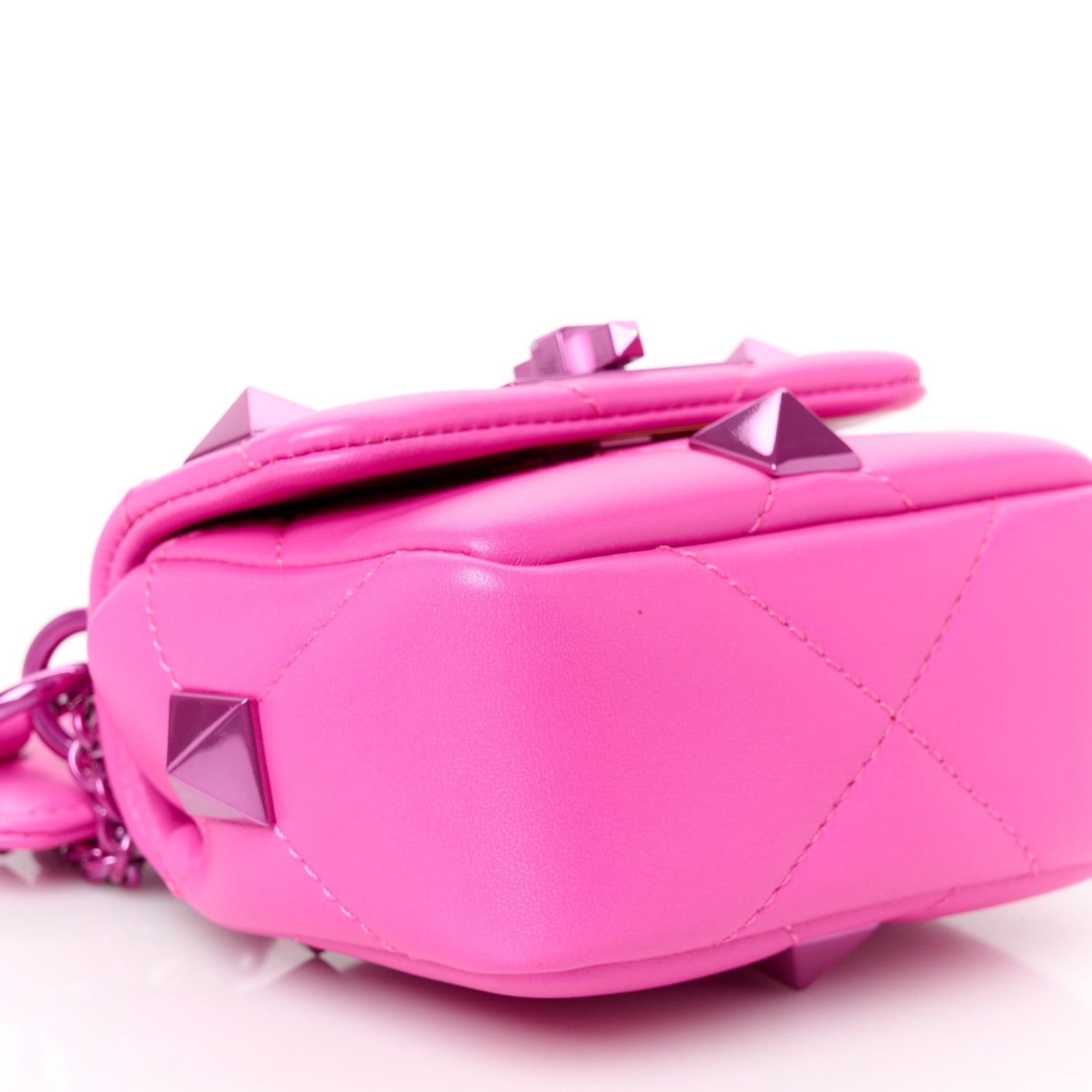 Valentino Garavani Nappa Lacquer Monochrome Mini Roman Stud Shoulder Bag Pink PP 9 of 10