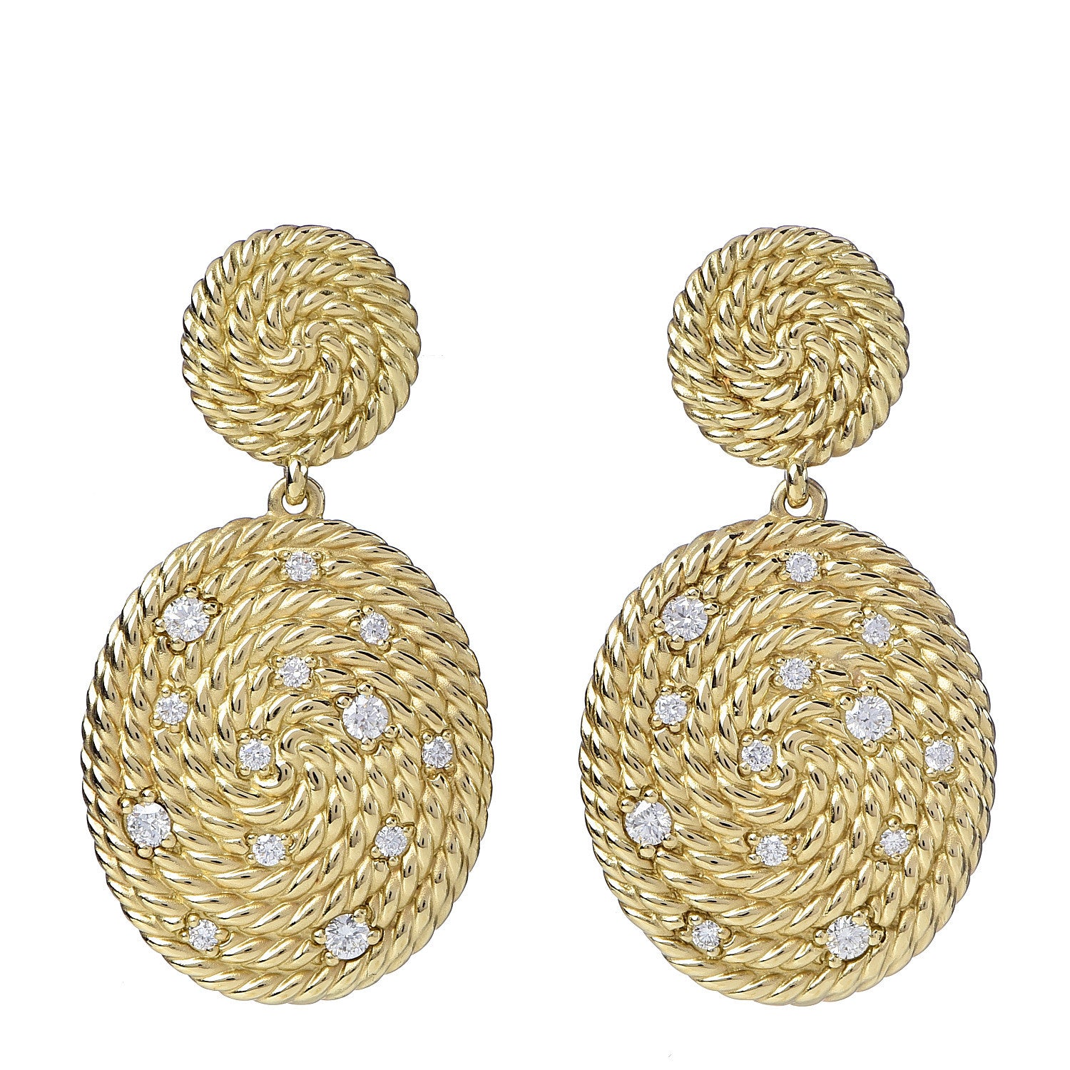 David Yurman 18K Yellow Gold Diamond Cable Coil Double Drop Earrings 1 of 4