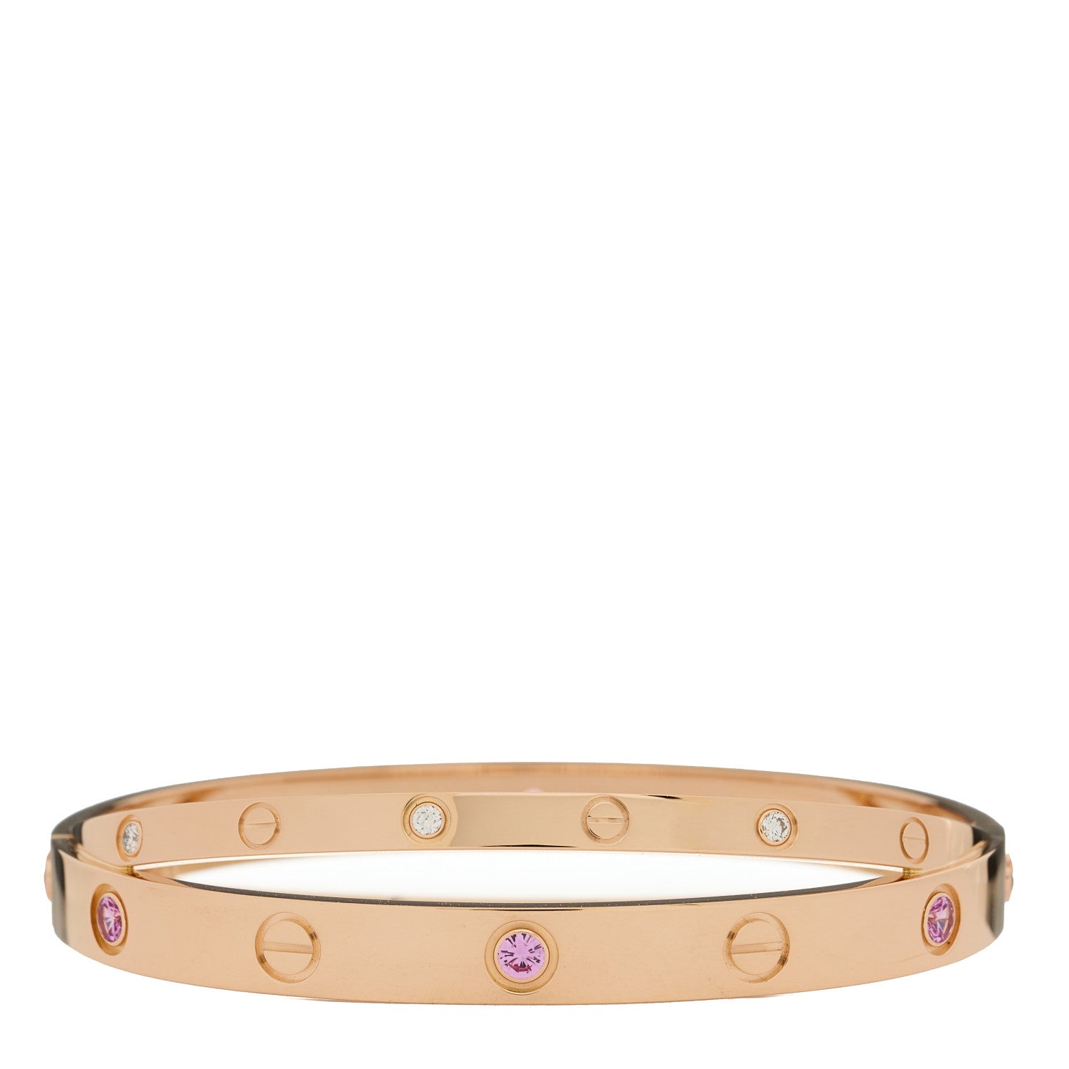 Cartier 18K Pink Gold Diamond Pink Sapphire Double LOVE Bracelet 16 6 of 8