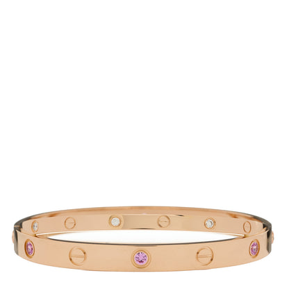 Cartier 18K Pink Gold Diamond Pink Sapphire Double LOVE Bracelet 16 6 of 8