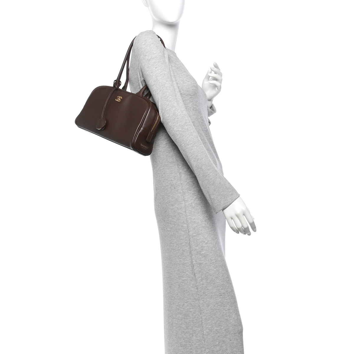 Calfskin Large Perfect Bowling Bag Dark Brown