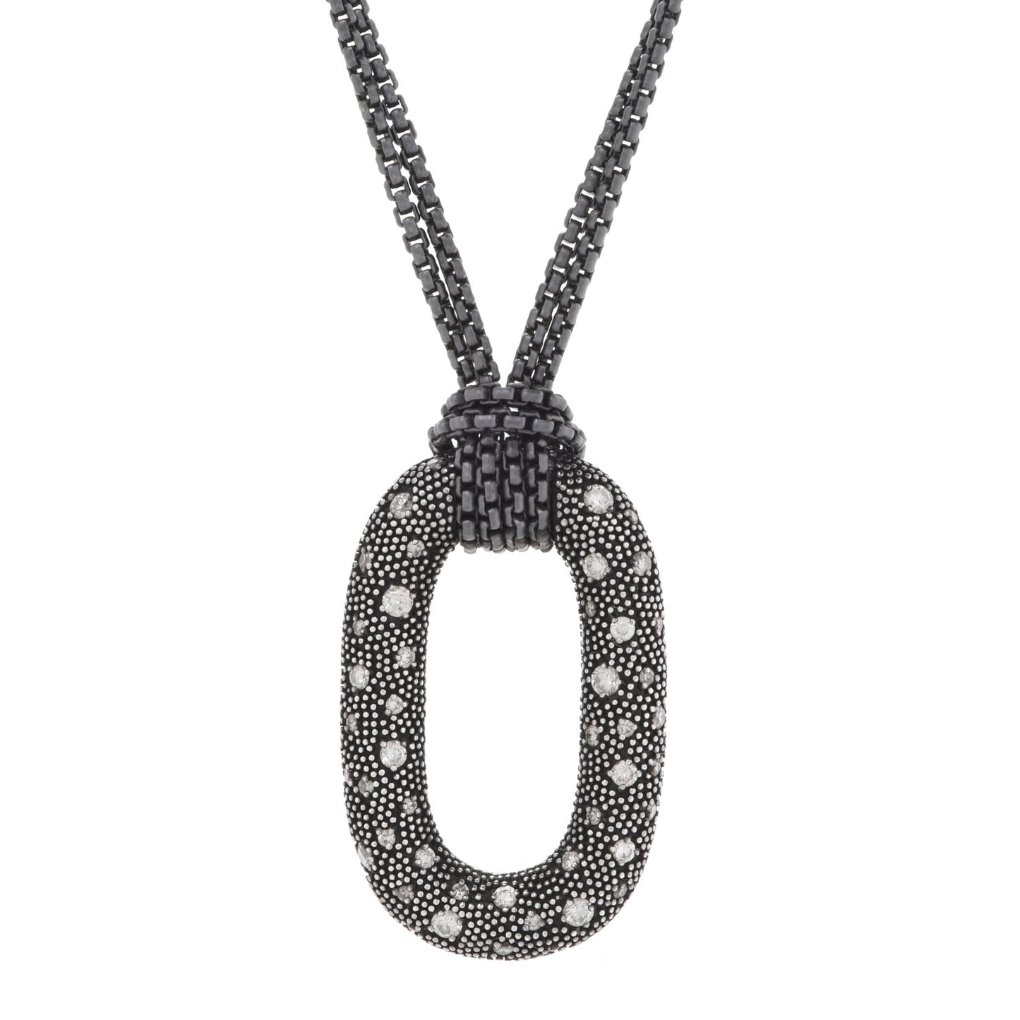 Sterling Silver Diamond Midnight Melange Oval Pendant Necklace