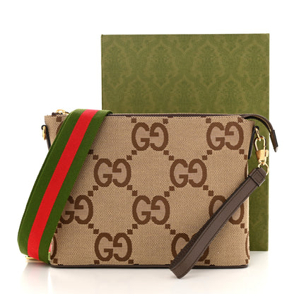 Gucci Monogram Jumbo GG Textured Dollar Calfskin Web Wristlet Messenger Bag Camel Ebony New Acero 11 of 11