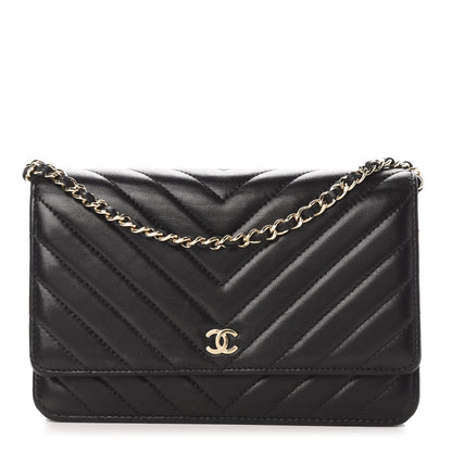 Chanel Lambskin Chevron Quilted Wallet On Chain WOC Black 1 of 13