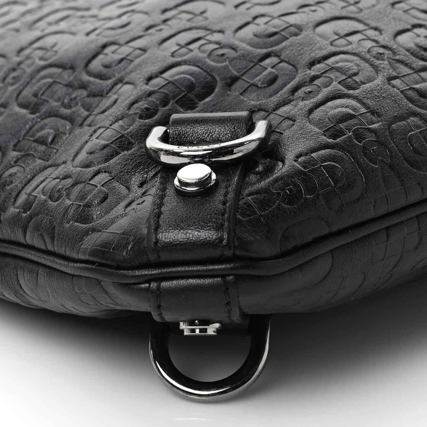 Calfskin Horsebit Embossed Abbey Messenger Black