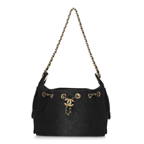 Washed Denim Quilted Mini Chanel 25 Handbag Black