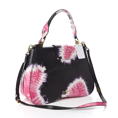 Prada City Calfskin Tie-Dye Print Large Sidonie Top Handle Bag Black 2 of 9