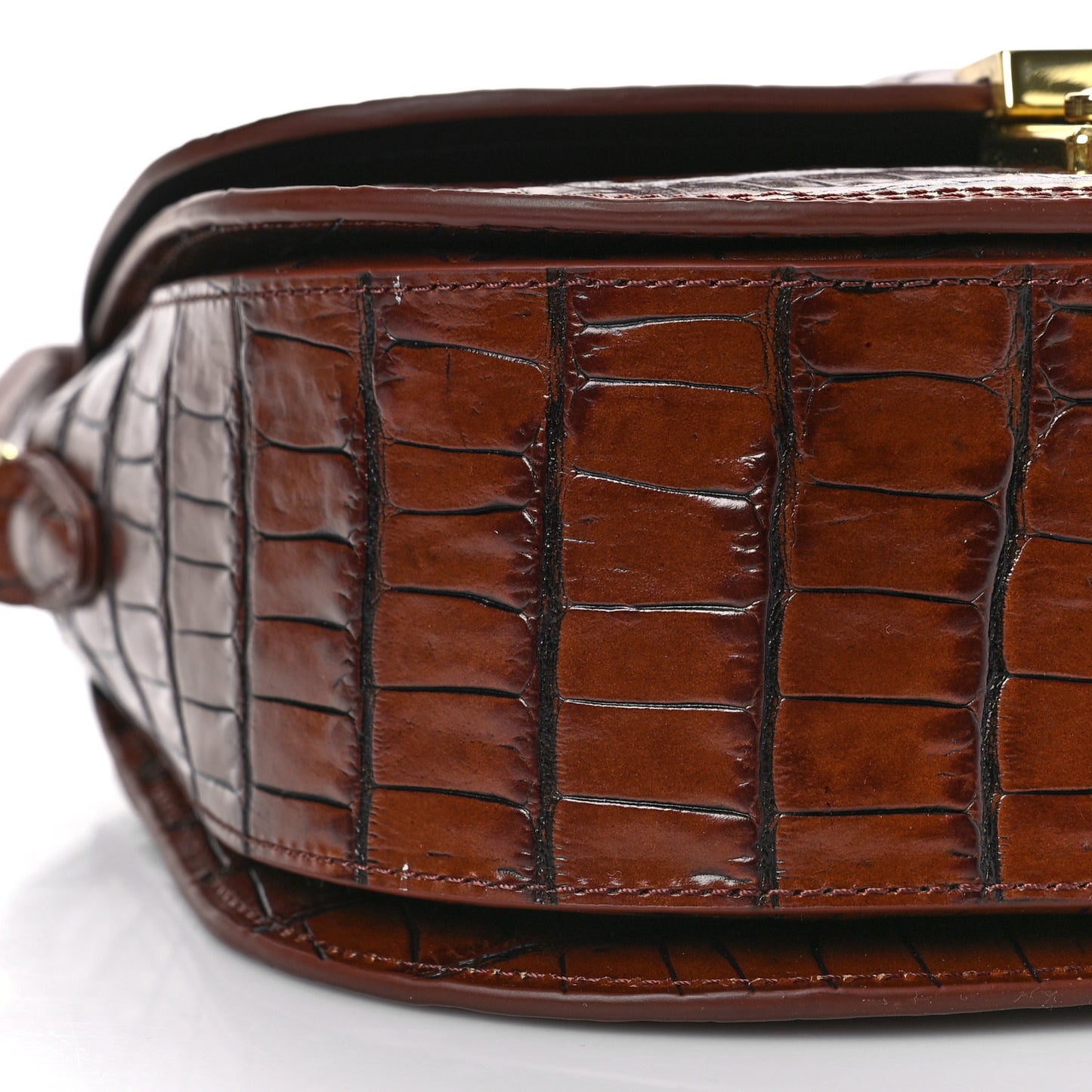 Calfskin Crocodile Embossed Pashli Saddle Belt Bag Cognac