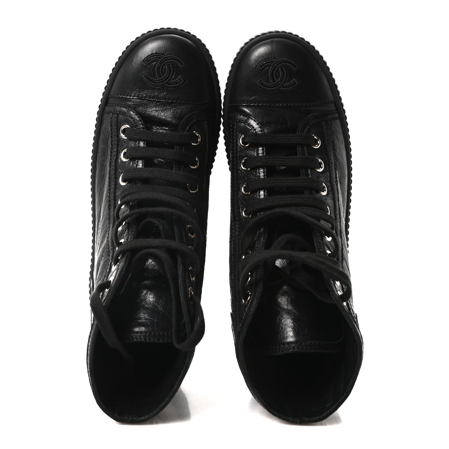 Aged Calfskin Lace Up Cap Toe Sneakers 36 Black White
