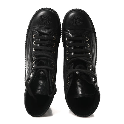 Chanel Aged Calfskin Lace Up Cap Toe Sneakers 36 Black White 2 of 9
