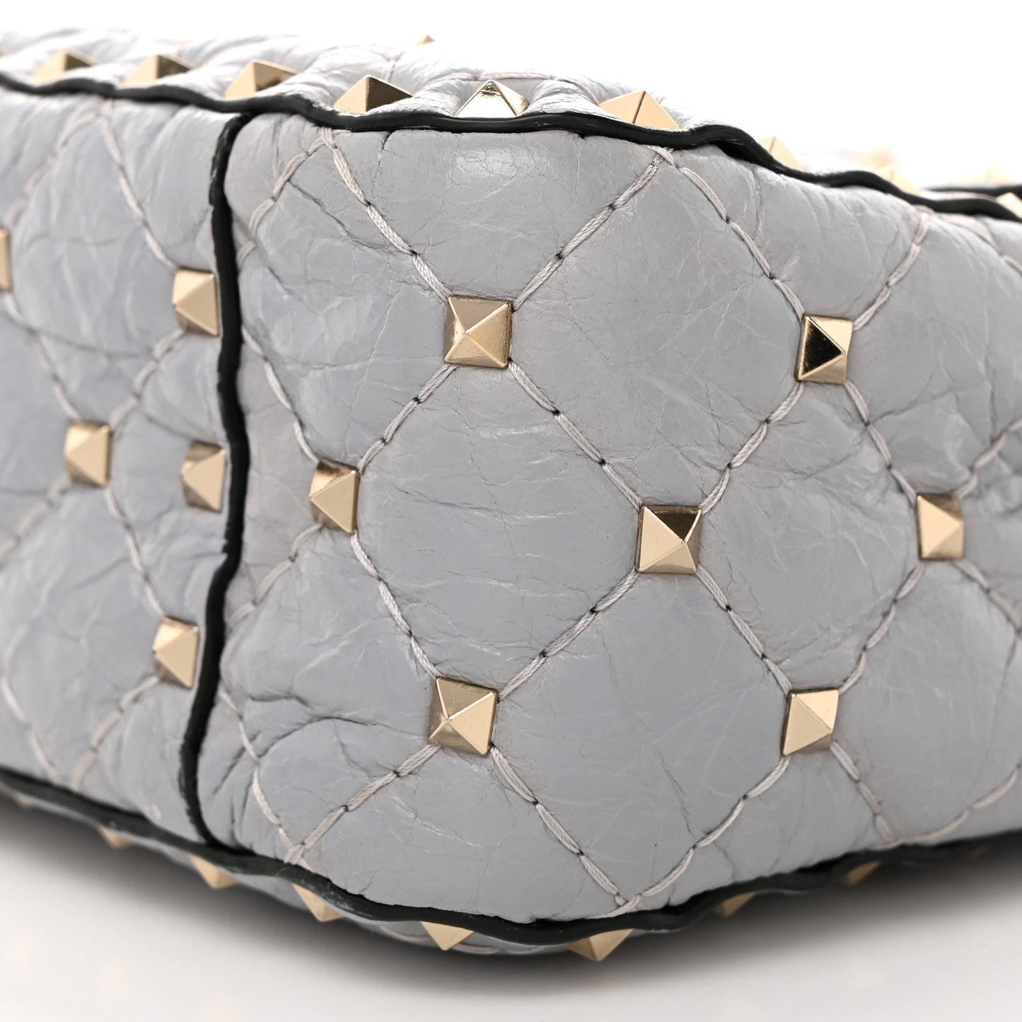 Craquele Nappa Medium Rockstud Spike Shoulder Bag Pastel Grey