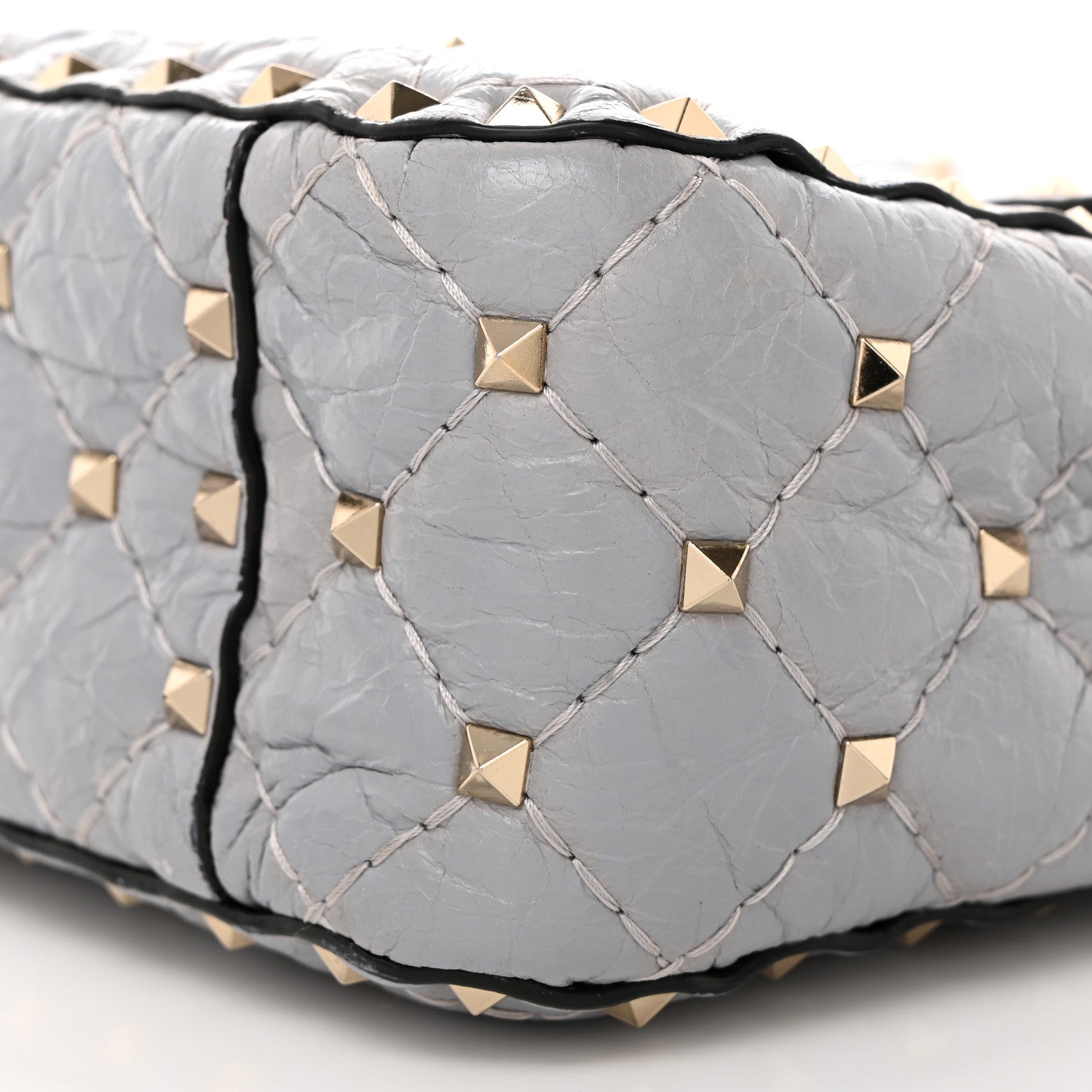 Valentino Garavani Craquele Nappa Medium Rockstud Spike Shoulder Bag Pastel Grey 10 of 10