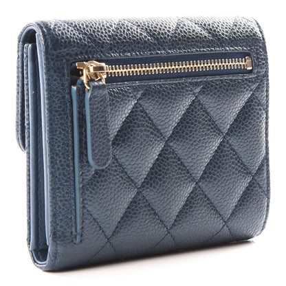 Chanel Metallic Caviar Quilted Compact Flap Wallet Dark Blue 2 of 12