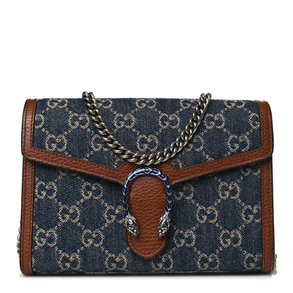 Gucci New Denim GG Monogram Dollar Calfskin Enamel Mini Dionysus Chain Wallet Blue Tea Cuir Epilog Electric Blue 1 of 9
