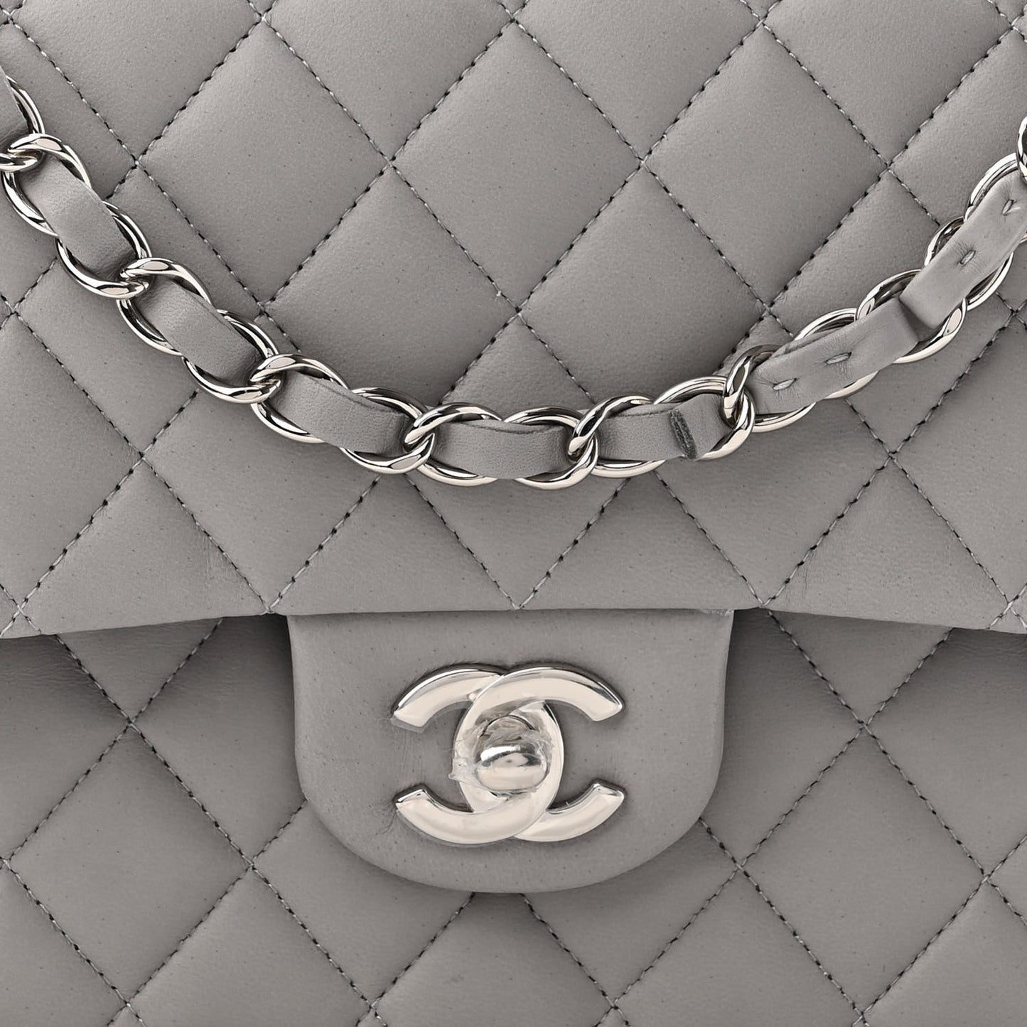 Lambskin Quilted Medium Double Flap Grey