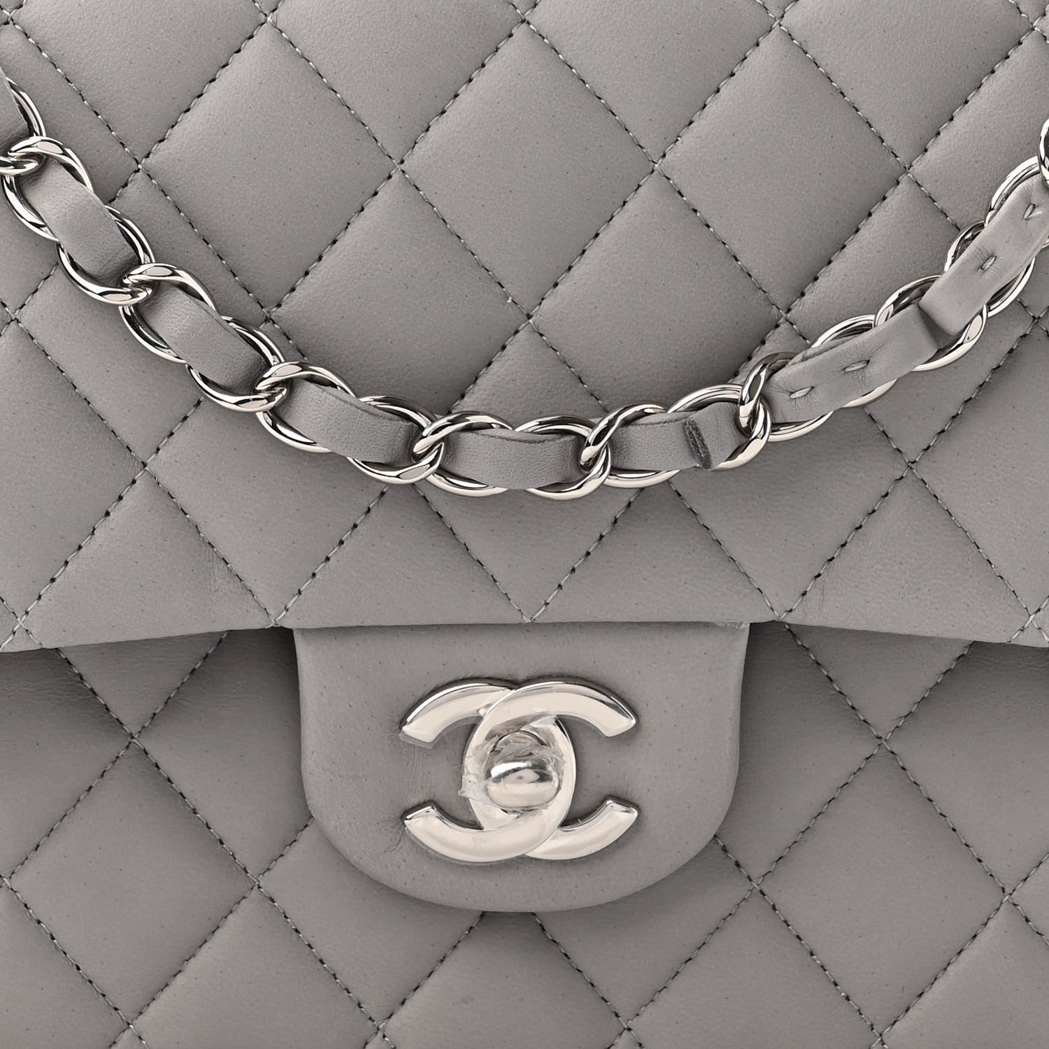 Chanel Lambskin Quilted Medium Double Flap Grey 8 of 11