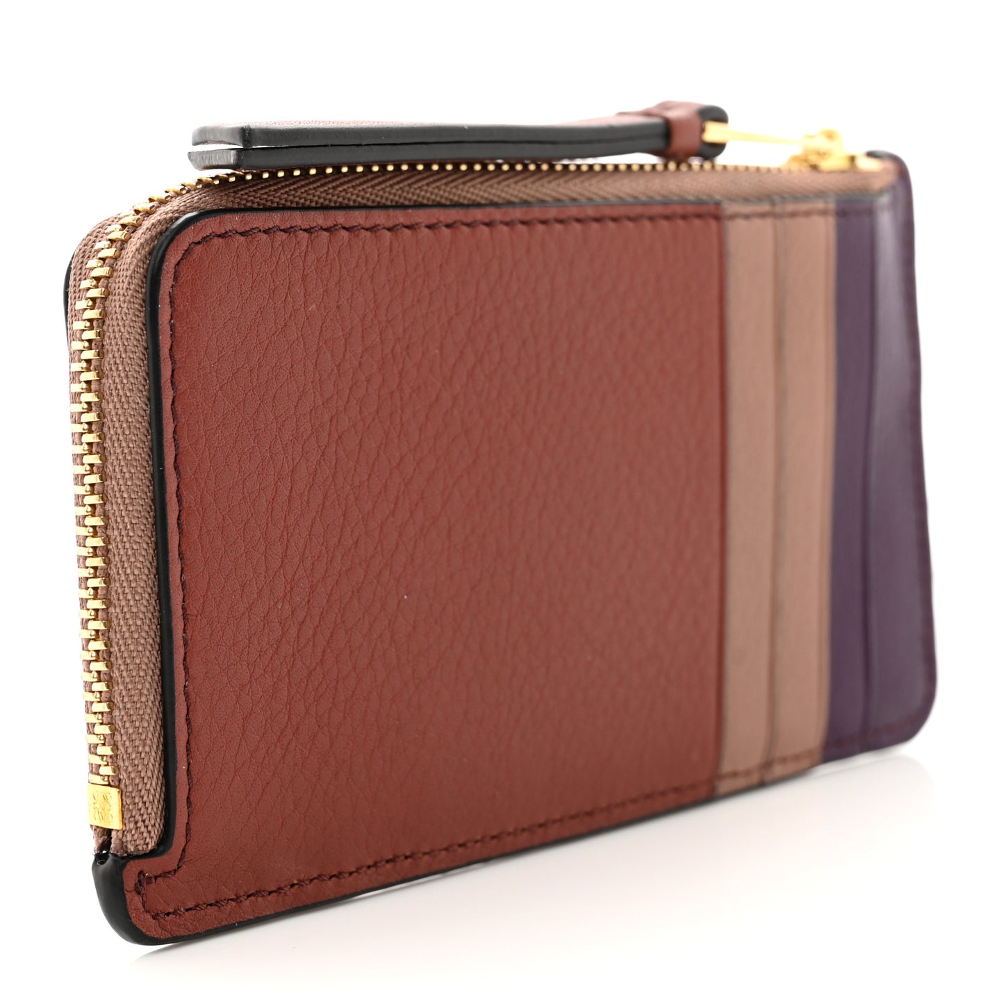 Calfskin Puzzle Colorblock Coin Card Holder Dark Blush Dark Rust