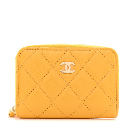 Chanel Caviar Quilted Zip Around Coin Purse Yellow 1 of 8