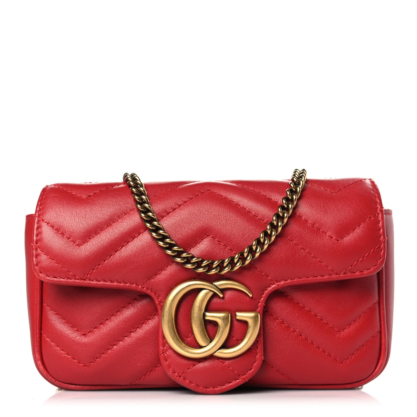 Calfskin Matelasse Super Mini GG Marmont Shoulder Bag Hibiscus Red
