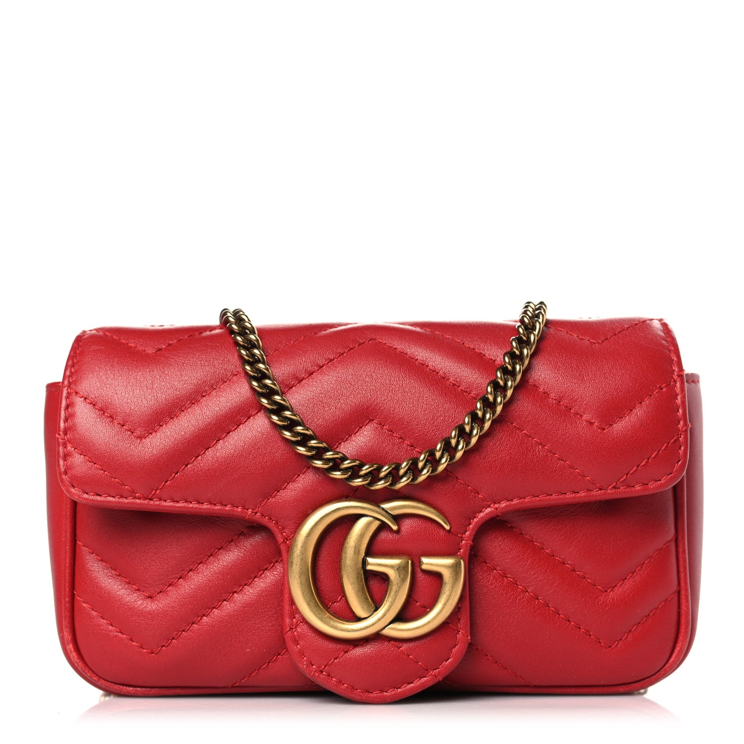 Gucci Calfskin Matelasse Super Mini GG Marmont Shoulder Bag Hibiscus Red 1 of 9