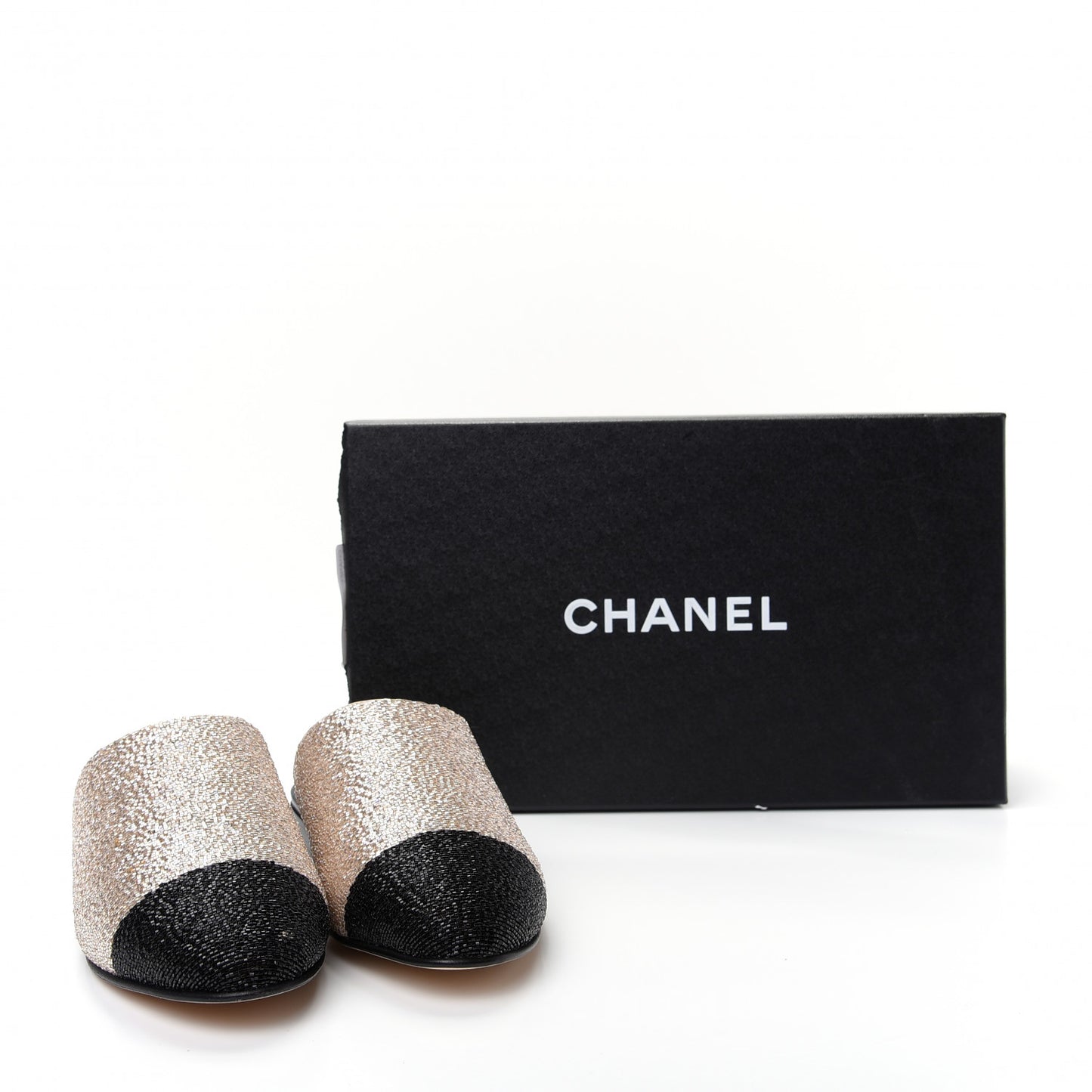 Pearl Embroidery CC Mules 35.5 Beige Black