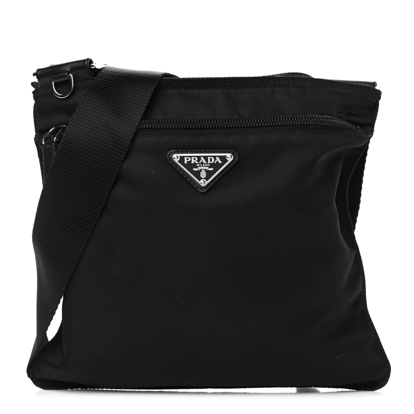 Tessuto Nylon Saffiano Flat Messenger Bag Black