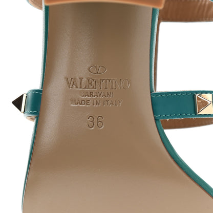 Valentino Garavani Calfskin Nappa Rockstud 60mm Caged Slide Sandals 36 Ultra Marine Green 6 of 9