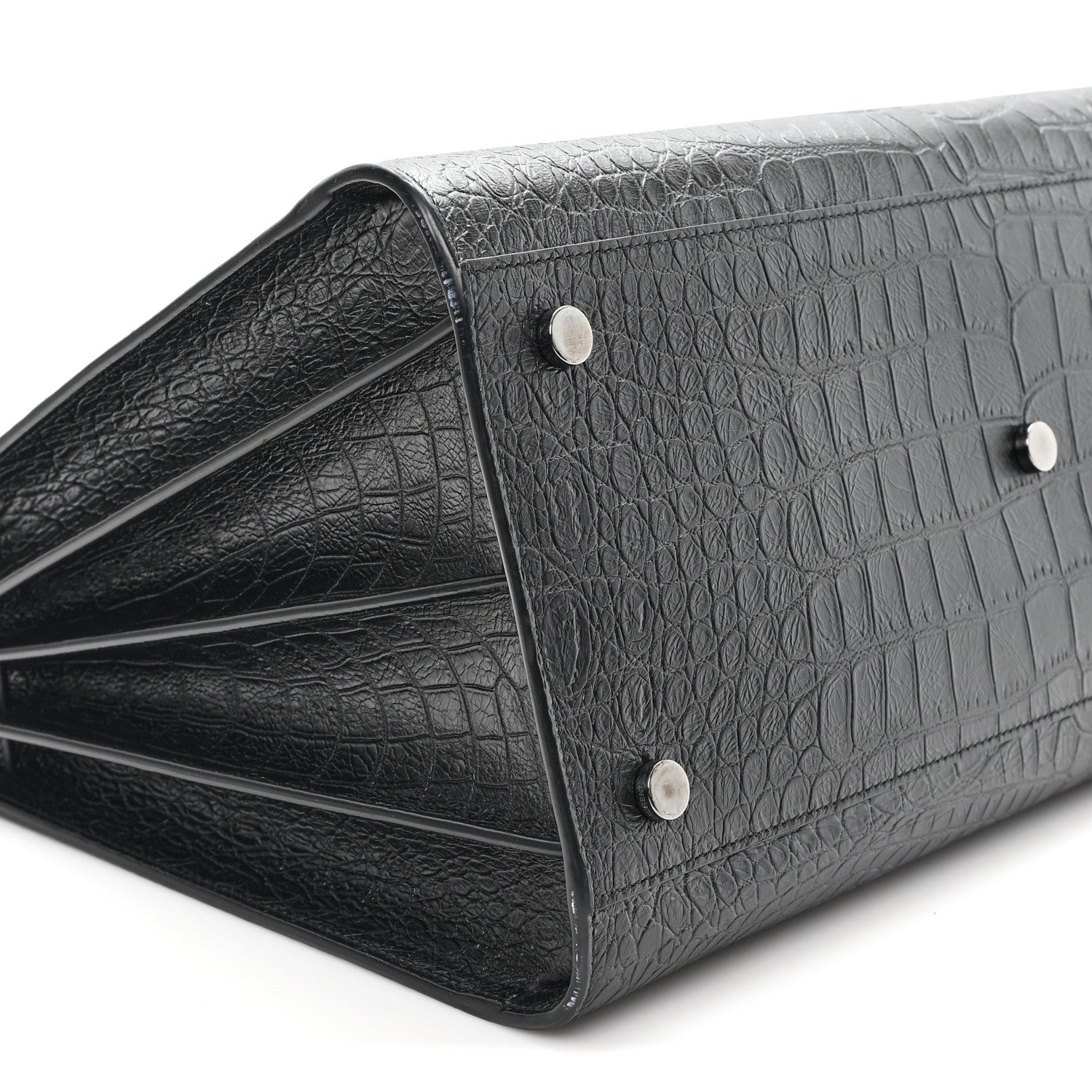 Saint Laurent Calfskin Crocodile Embossed Large Sac De Jour Carryall Black 9 of 12