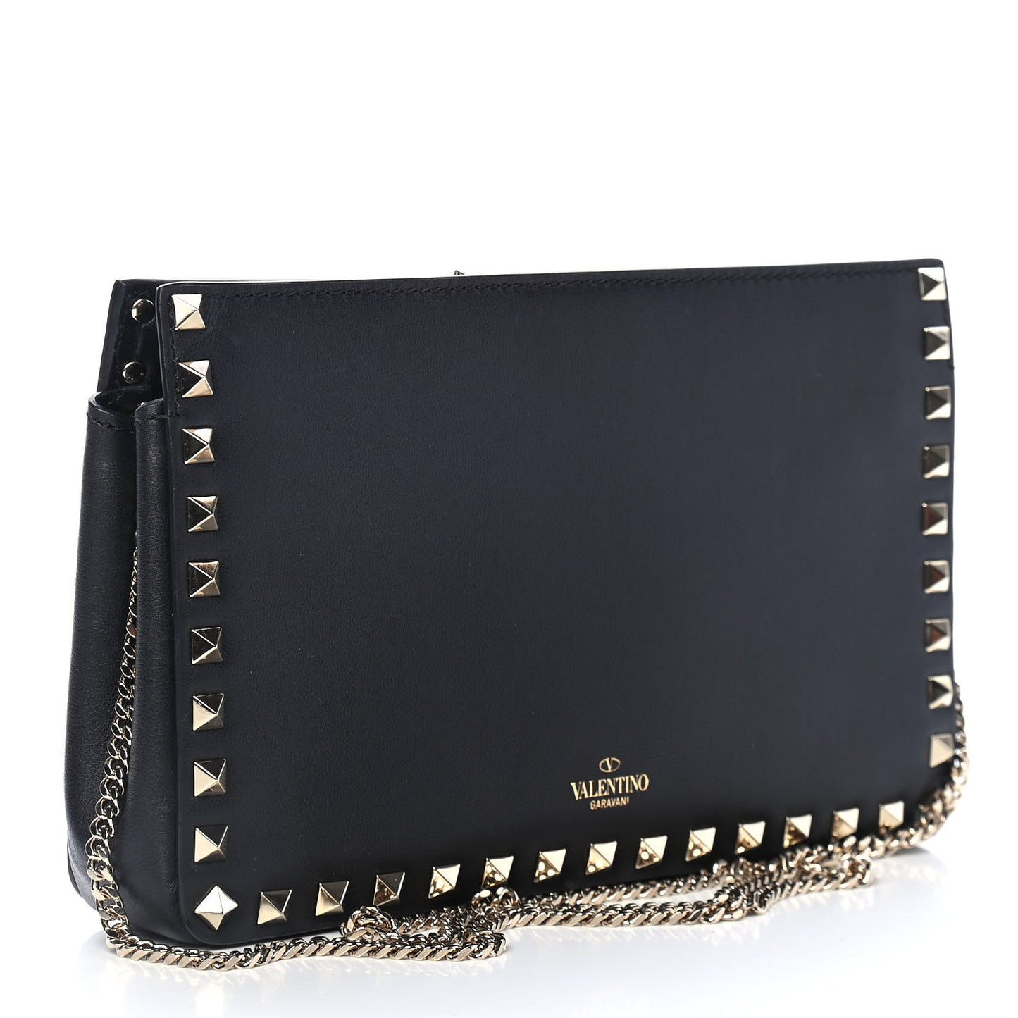 Vitello Rockstud Chain Clutch Black