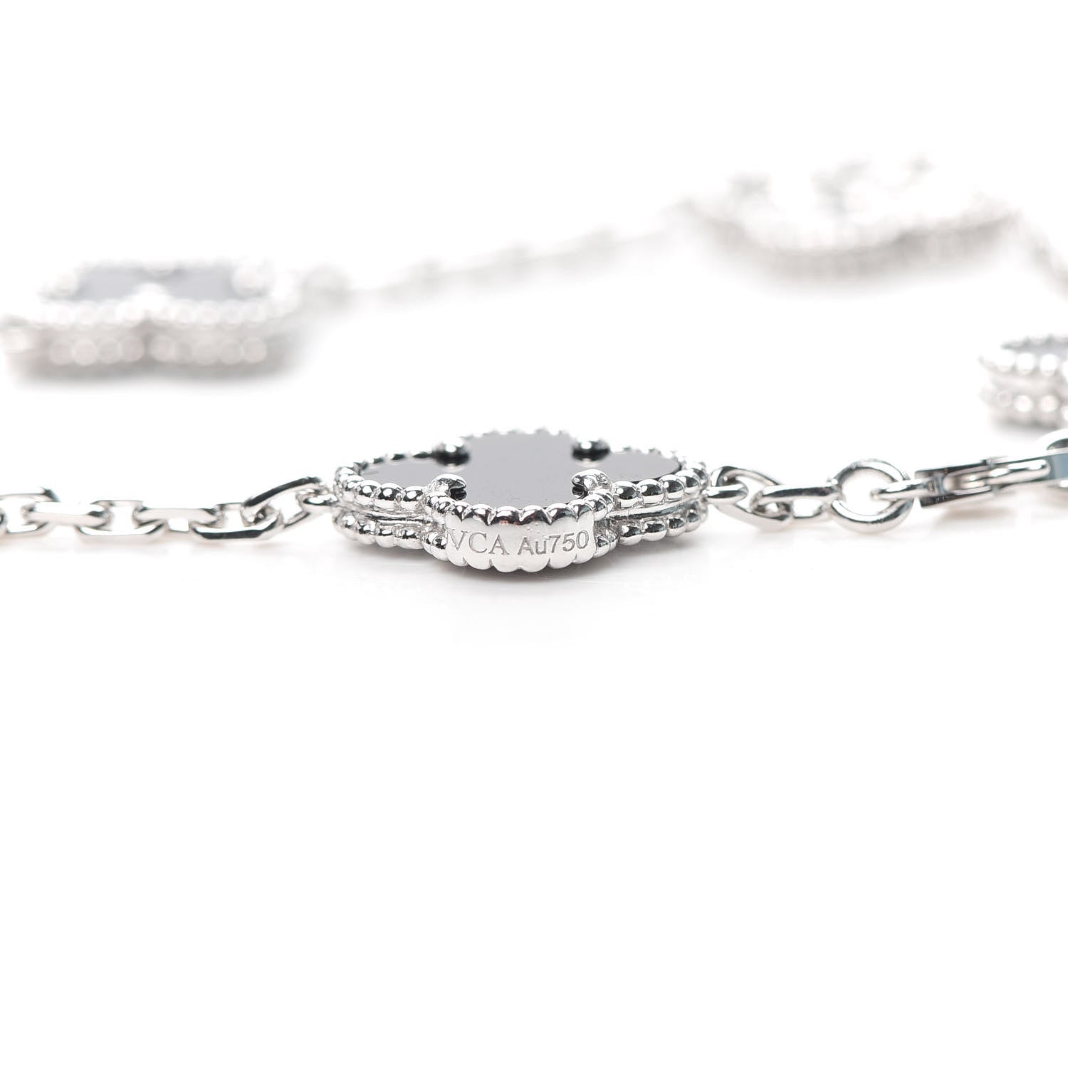 Van Cleef & Arpels 18K White Gold Diamond Black Onyx 5 Motifs Vintage Alhambra Bracelet 5 of 7