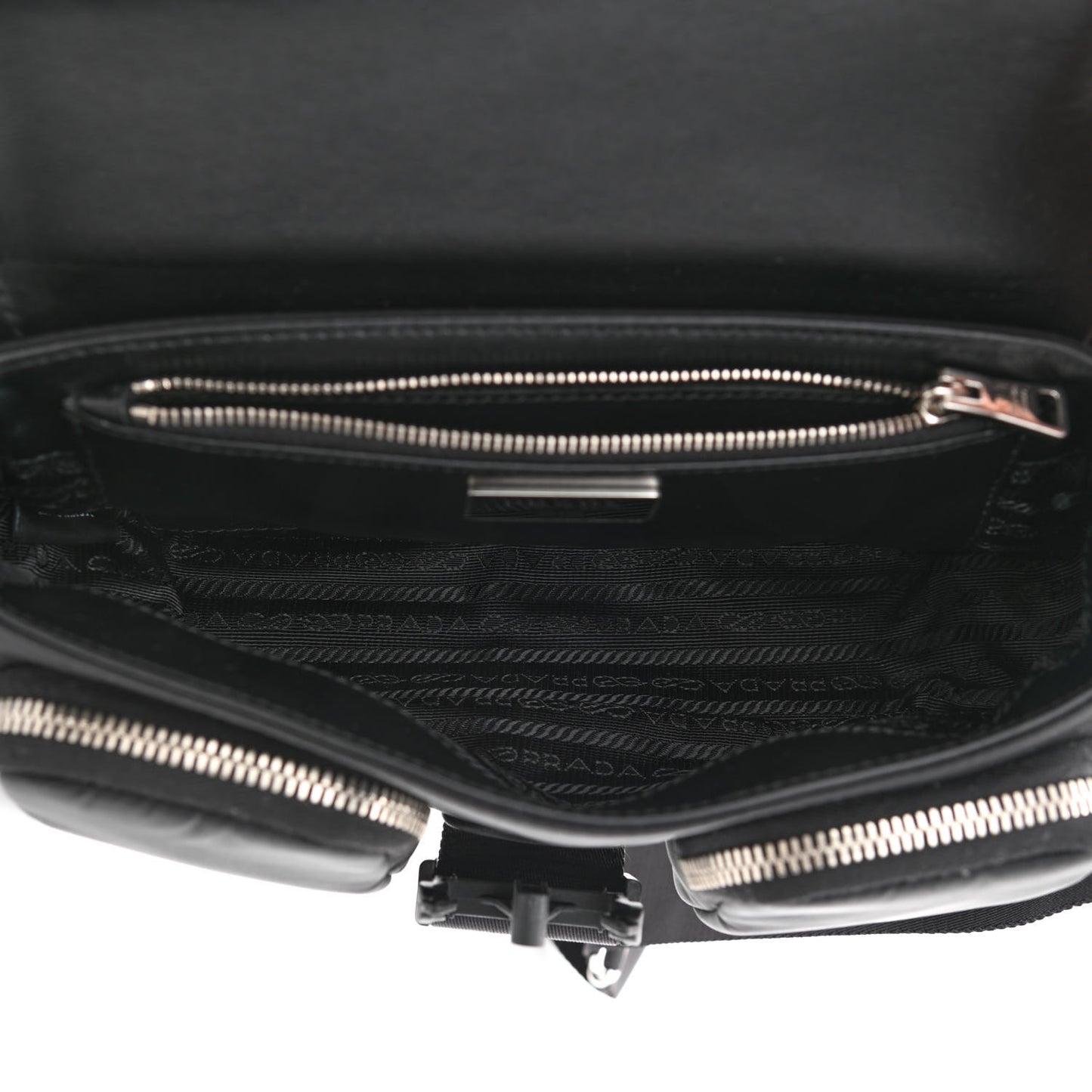 Re-Nylon Spazzolato Double Pocket Buckle Shoulder Bag Black