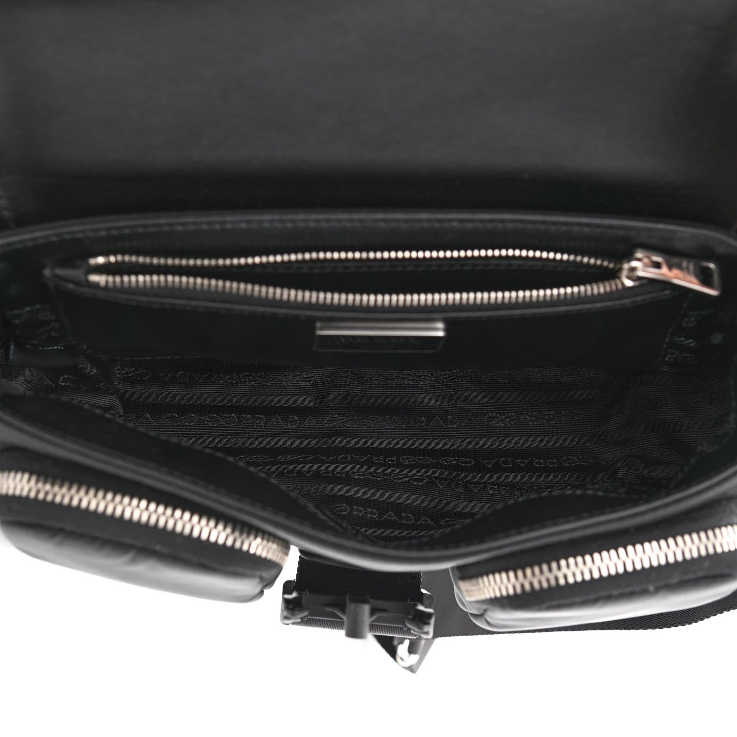 Prada Re-Nylon Spazzolato Double Pocket Buckle Shoulder Bag Black 5 of 11