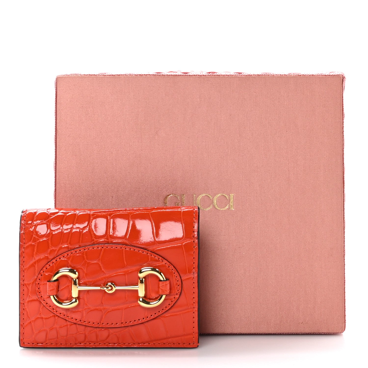 Gucci Boarded Plutone Crocodile Horsebit 1955 Card Case Wallet Sun Orange 10 of 10
