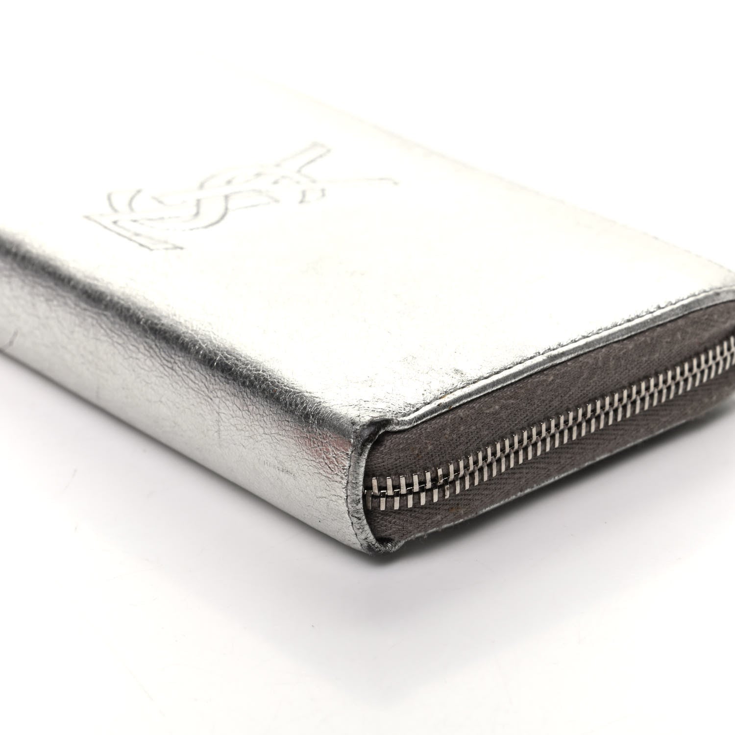 Saint Laurent Metallic Calfskin Belle De Jour Zip Around Wallet Moon 8 of 8