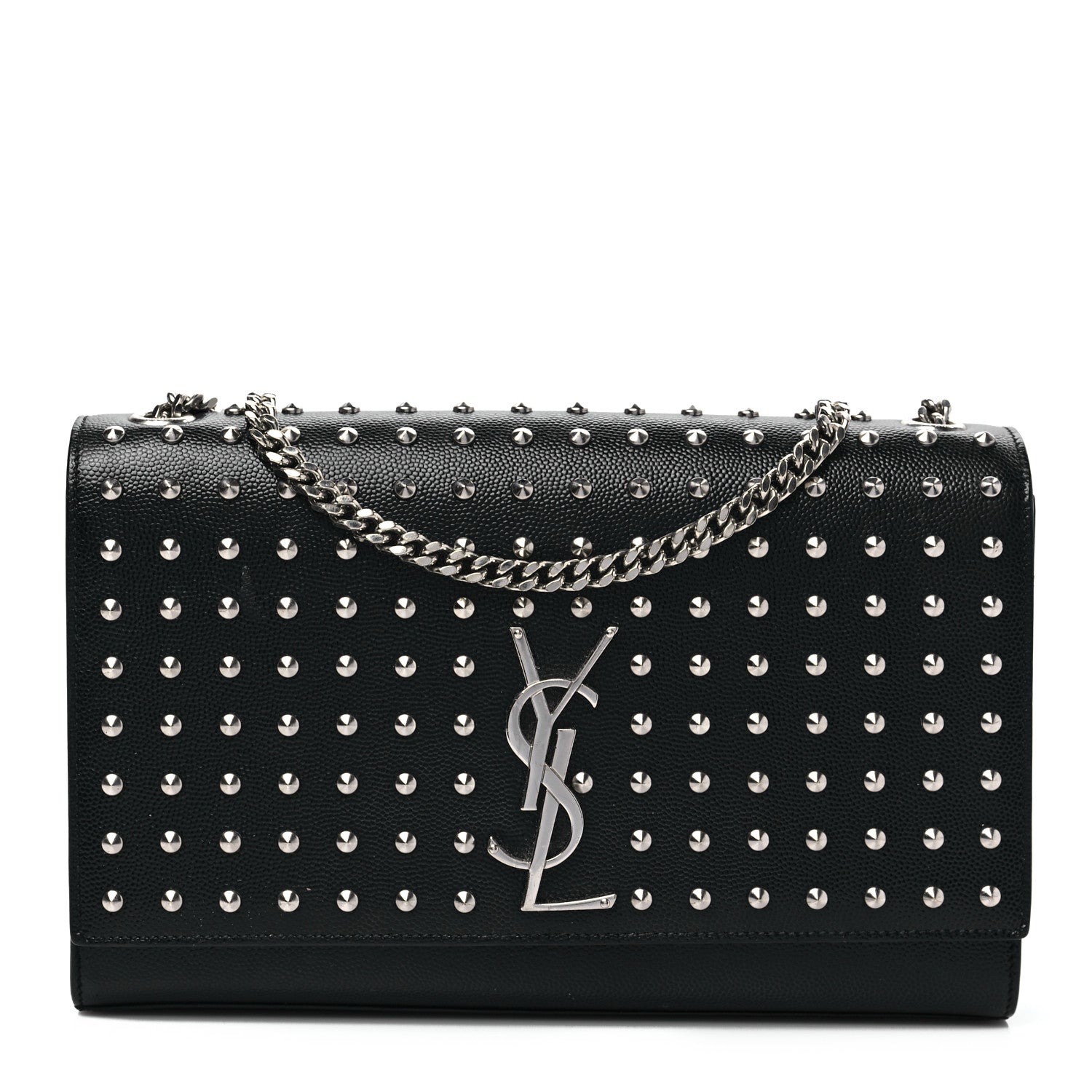Saint Laurent Grain De Poudre Studded Medium Monogram Kate Satchel Black 1 of 8