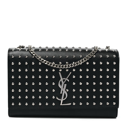 Saint Laurent Grain De Poudre Studded Medium Monogram Kate Satchel Black 1 of 8