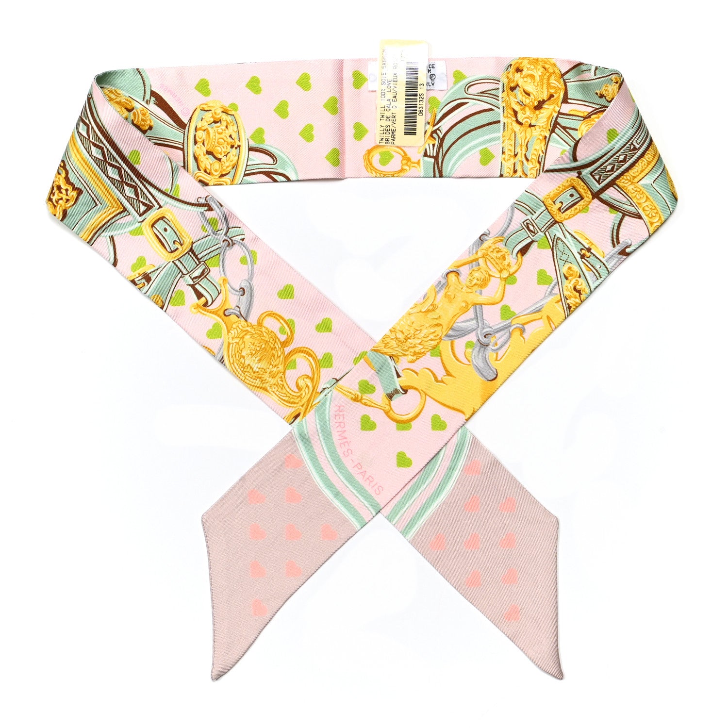 Hermes Silk Brides De Gala Love Twilly Parme Vert D Eau Vieux Rose 1 of 3