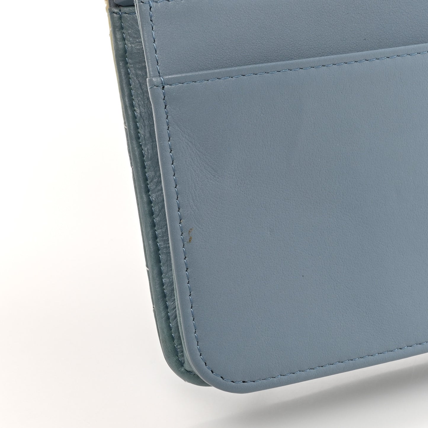 Faded Patent Calfskin Quilted Wallet on Chain Blue