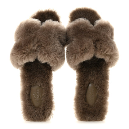 Hermes Woolskin Oran Sandals 39 Etoupe 2 of 8