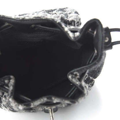 Chanel Tweed Drawstring Backpack Black Grey White 4 of 9