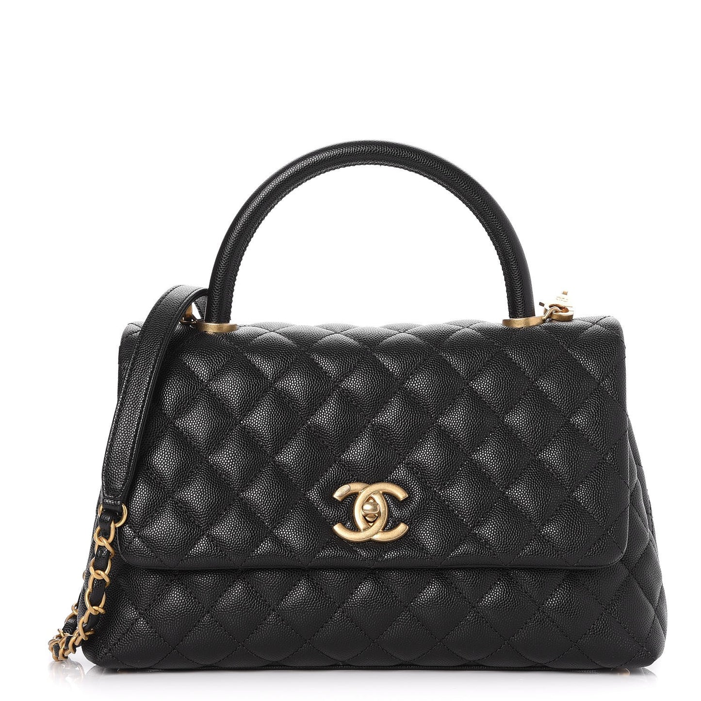 Caviar Quilted Small Coco Handle Flap Black