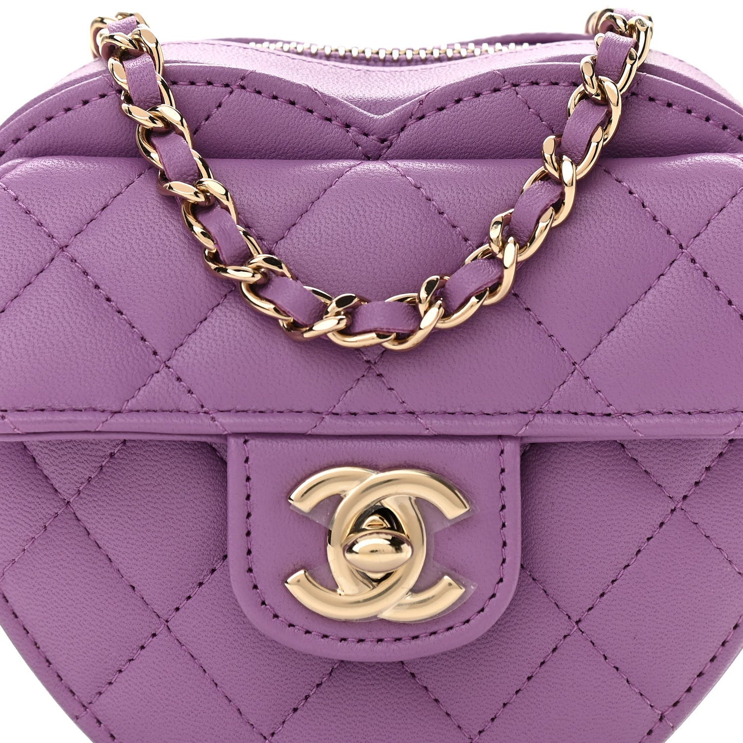 Lambskin Quilted CC In Love Heart Clutch With Chain Purple