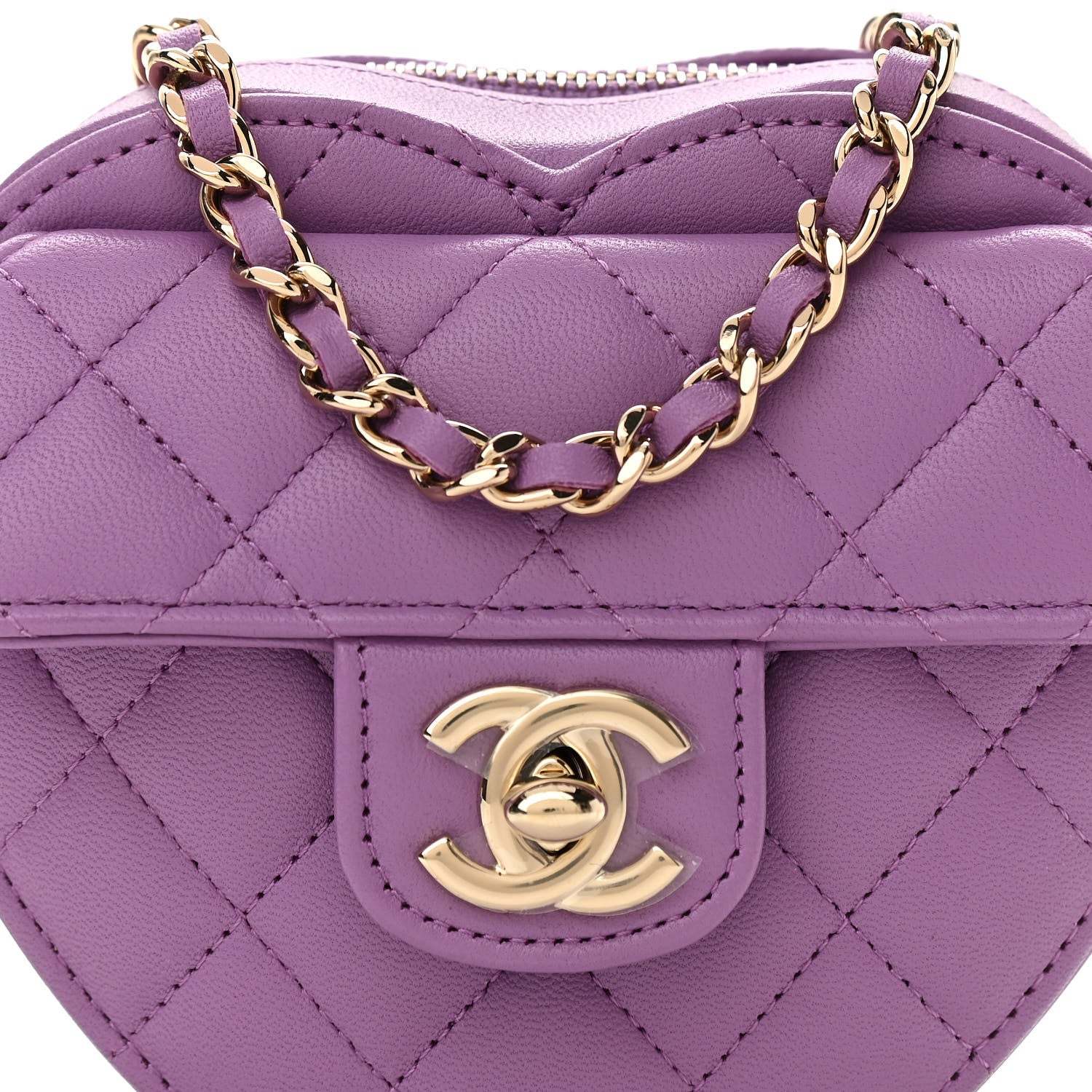 Chanel Lambskin Quilted CC In Love Heart Clutch With Chain Purple 9 of 12