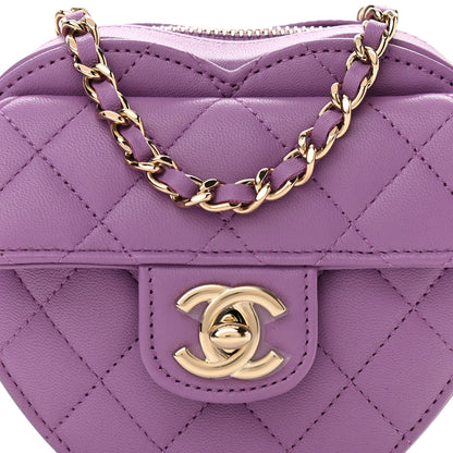 Chanel Lambskin Quilted CC In Love Heart Clutch With Chain Purple 9 of 12