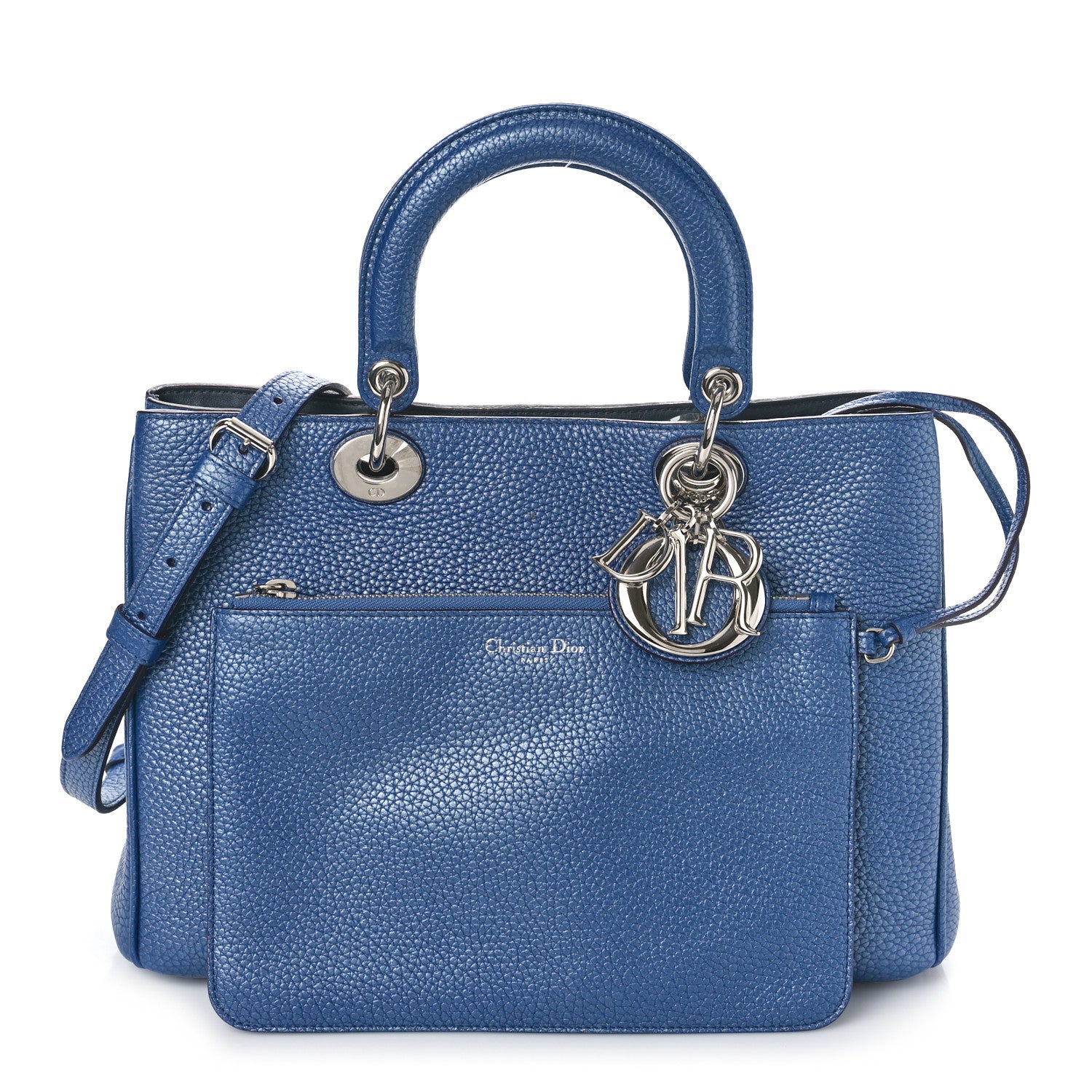 Christian Dior Metallic Bullcalf Medium Diorissimo Tote Blue 1 of 9